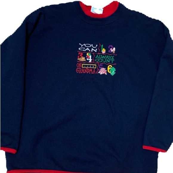 Vintage 90s You Can Always Count On Grandma Sweatshirt - PLUS 1X - Navy & Red - Picture 2 of 9